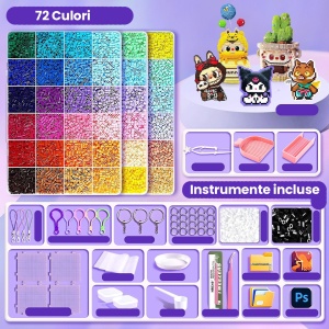 Kit de Margele Perle, Set DIY 3D din 72 de Culori, 6000 de piese, Instrumente pentru Margele Incluse, 2.6 mm in cutie, Multicolor - Img 2