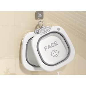 Lavoar Pliabil, pentru Copii 1-8 Ani, 28.5x28.5x10 cm, din PE+PP, 3.5l, Model Fata, Gri - Img 5