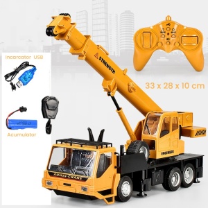 Macara Jucarie pentru Copii, Jucarie Macara cu Telecomanda, Jucarie de Constructie, Acumulator cu Incarcare USB, 33 x 28 x 10 cm, Galben - Img 2