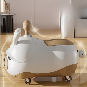 Masinuta Ride-On Sistem Anti-Rasturnare, Sistem de Lumini si Sunet, Bluetooth, 1-3 Ani, Model Catel, 43 x 33 x 26 cm, Alb - Maro - Img 6