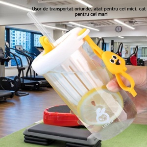 Pahar din silicon, cu capac si pai, pentru copii, anti-cadere, 500ml, Alb - Img 6
