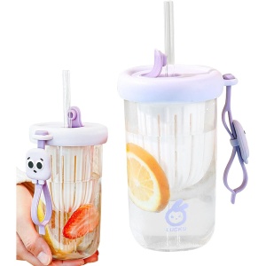 Pahar din silicon, cu capac si pai, pentru copii, anti-cadere, 500ml, Mov - Img 6