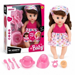 Papusa Bebelus Interactiva 31 cm, pentru Copii, Set Baby Doll cu Accesorii de Hranire si Ingrijire, +3 ani