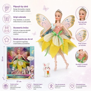 Papusa Zana Fashion cu Aripi si Rochie Eleganta Galbena, 3+ ani - Img 3