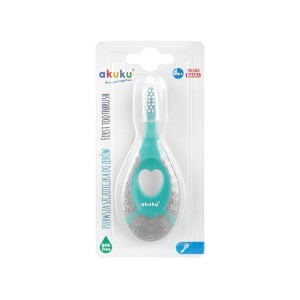 Periuta de dinti Akuku First brush bebelusi si copii, maner silicon, recomandat pentru 0-2 ani, turcoaz/gri - Img 2