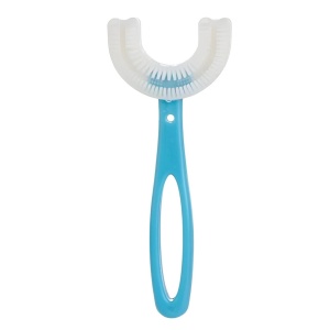Periuta de Dinti in Forma de U, Varsta 6-12 ani, Peri Moi, 12 cm, Model Inima, Culoare Albastru - Img 1