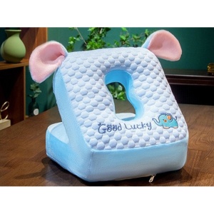 Perna din Spuma, pentru Birou, Calatorii, Pauze, Model Elefant, Microfibra, 30x35x30 cm, Albastru - Img 2