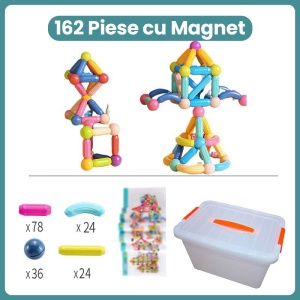 Piese Magnetice pentru Copii, Set din 162 de Piese de diferite Culori, Multicolor - Img 2