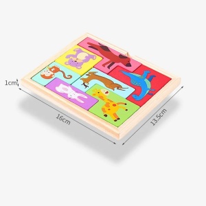 Puzzle din Lemn , Tip Tetris, +4 Ani, cu Animale Colorate 3D, 7 Piese, Multicolor - Img 3