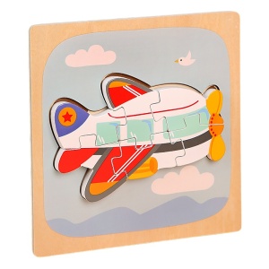 Puzzle Montessori din Lemn pentru Copii, 3D, 0-3 Ani, Model Avion, Educativ, Intuitiv, Creativ, 6 Piese, 15x15x0.5 cm, Multicolor
