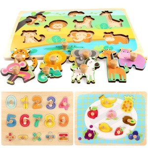 Puzzle Montessori din Lemn pentru Copii, 3D, 0-3 Ani, Model Legume, Educativ, Intuitiv, Creativ, 9 Piese, 30x22.5x0.8 cm, Multicolor - Img 3