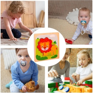 Puzzle Montessori din Lemn pentru Copii, 3D, 0-3 Ani, Model Leu, Educativ, Intuitiv, Creativ, 3 Piese, 15x15x0.5 cm, Multicolor - Img 6