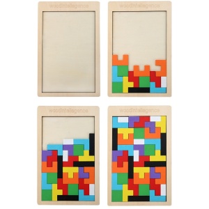 Puzzle Montessori, din Lemn, Tip Tetris, +36 Luni, Forme Neregulate, 40 Piese, 26.5 x 17.7 cm, Multicolor - Img 2