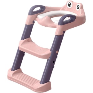 Reductor si Scaunel Inaltator WC, pentru Copii 1 - 7 Ani, 2 Trepte Reglabile, Pliabil, Colac Moale, cu Spatar si Manere, Inaltime 54/58 cm x 39.5 x 35 cm, din Plastic+PVC, Roz/Mov