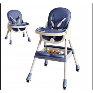 Scaun de masa pentru bebelusi si copii cu roti, telescopic, pliabil, masuta reglabila, suport picioare, scaun invelis piele artificiala, 97 x 73 x 65 cm, albastru - Img 4