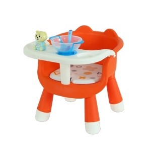 Scaun de Masa pentru Copii, 2 in 1, Tavita Detasabila, Spatar Ergonomic, +6 Luni, Inaltime 36 cm, Portocaliu
