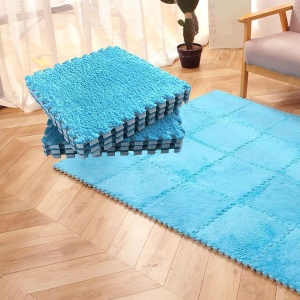 Set 10 Piese Covor tip Puzzle, Spuma EVA, Pufos, 30 x 30 x 1 cm, Albastru - Img 5