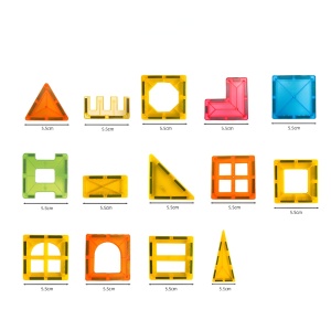 Set 32 Piese Magnetice de Constructie, Piese 5.5 cm, Magnetic Tiles, Forme Geometrice, 3 Ani, Multicolor - Img 2