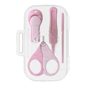 Set 4in1 de Ingrijire Unghii pentru Bebelusi, Cutie de Depozitare Texturata, 0-6 Ani, 13.6x8x2 cm, Roz