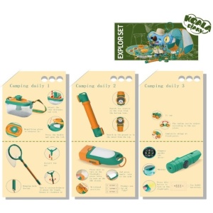 Set camping micutul explorator pentru exterior, 3 accesorii vestimentare, 9 ustensile de joaca, 8 carti educative cu insecte, +3 ani, multicolor - Img 4