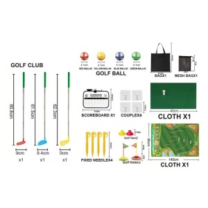 Set de Golf, Interactiune Parinte-Copil, Covor de Golf, 140 x 98 cm, 4 Mingii cu Scai, 3 Crose Reglabile, Model B, +3 Ani, Multicolor - Img 3