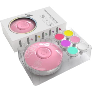 Set Pila Electrica cu Baterie, pentru Copii si Bebelusi, din ABS, 6 Accesorii, Model cu Flori, 6.5 x 1.8 cm, Roz - Img 2