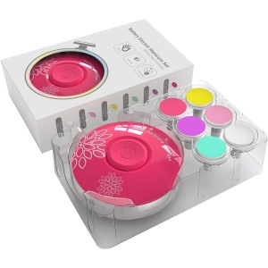 Set Pila Electrica pentru Copii si Bebelusi, ABS, Incarcare USB, Model cu Flori, 6 Accesorii, cu Lumina LED, Fucsia - Img 2