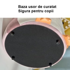 Taburet Pentru Copii, Cadru din Lemn Masiv, 25 x 29 x 29 cm, Perna de Burete Elastica si Maner de Transport, in Forma de Pinguin, Roz - Img 3