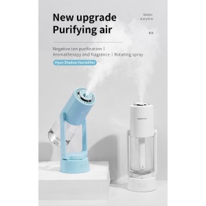 Umidificator si Purificator aer ultrasonic portabil, rezervor 200ml, cu ioni negativi, LED 7 culori, rotatie 360 grade, Turcoaz - Img 2