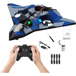 Avion de Lupta cu Telecomanda, Tip Drona, din EVA (Spuma), Incarcare USB, 2.4 GHz, Rotire 360°, Zbor pana la 100 m, LED, Model Army, Albastru - Img 6