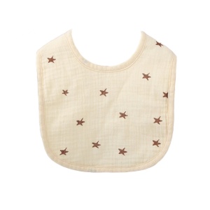 Baveta in Forma de U, din Bumbac, pentru Copii 0-12 Luni, Rezistenta la Apa, cu Capse, Model cu Stelute, 21x30 cm, Crem - Img 3