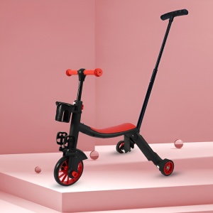 Bicicleta 8 in 1, Transformabila, Multifunctionala, Reglare Inaltime, cu Maner de Impingere Detasabil, Tricicleta, Trotineta, 3 Roti, Pedale, Cosulet, 3-6 Ani, Rosu - Img 3