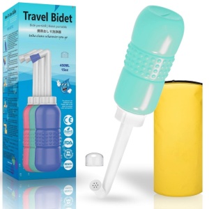 Bideu Portabil pentru Igiena Intima, Postpartum/ Postoperator, 450 mL, cu Capac si Husa Galbena, 29.5x7 cm, Culoare Recipient Verde - Img 5