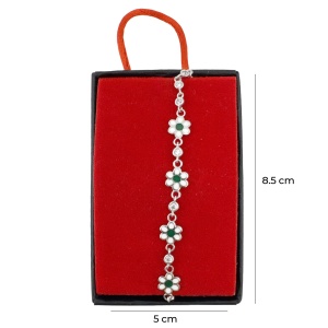 Bratara pentru Copii, Jolie, Argint 925, Model Floare cu Piatra, cu Email si Zirconiu, 22 cm/4.4g Argintiu/Verde - Img 3