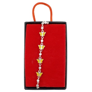 Bratara pentru Copii, Jolie, Argint 925, Model Fluture, cu Email si Zirconiu, 22 cm/4.4g Argintiu/Galben - Img 2