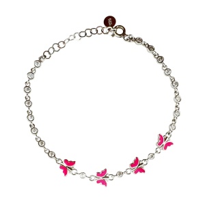 Bratara pentru Copii, Jolie, Argint 925, Model Fluture, cu Email si Zirconiu, 22 cm/4.4g Argintiu/Rosu aprins