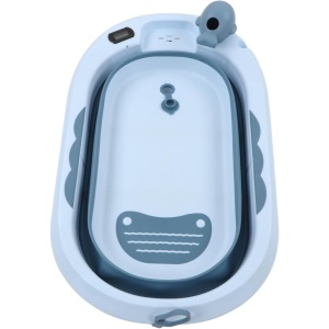 Cada de Baie, pentru Copii 0 luni - 6 Ani, cu Termometru, Pliabila, Perna Suport Inclusa, din Plastic, 81.5 x 49 x 21.5 cm, Albastru - Img 6