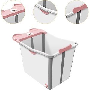 Cada Pliabila pentru Baie, din PP+TPE, pentru Copii +6 Luni, Model Ursulet, Scaun de Interior, Detasabil, 82 x 50 x 54 cm, Roz - Img 5