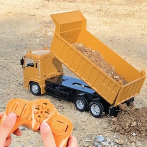 Camion Basculanta Jucarie pentru Copii, Jucarie Camion Basculanta cu Telecomanda, Jucarie de Constructie, Acumulator cu Incarcare USB, 28 x 13 x 9 cm, Galben - Img 4