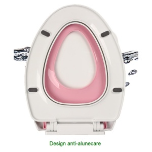 Capac de Toaleta cu Reductie 3 in 1, pentru Copii +3 Ani si Adulti, Coborare Lenta si Silentioasa, Instalare Usoara, din PP5 , in Forma de U, Alb/Roz - Img 4