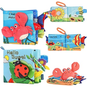 Carte Senzoriala pentru Bebelusi, 15x16x4 cm, cu Animalute, 3D, Cu Sunete si Fosnete, 0-3 Ani, Model Crab, Multicolor - Img 4