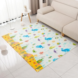 Covoras pentru Copii, cu 2 Fete, Model Animale Marine/Exotice, din XPE+PE, Impermeabil, Antiderapant, Protectie Termica, +3 Luni, Pliabil, 180 x 200 x 1.5 cm, Multicolor - Img 5