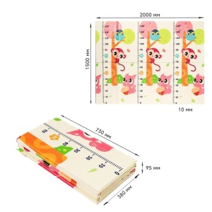 Covoras pentru Copii, cu 2 Fete, Model Maimute/Indieni, din XPE+PE, Impermeabil, Antiderapant, Protectie Termica, +3 Luni, Pliabil, 150 x 200 x 1 cm, Multicolor - Img 5