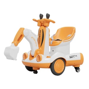 Excavator Electric, pe 4 Roti Antiderapante, cu Telecomanda, Brat Controlat Electric, cu Telecomanda, +2 Ani, Galben