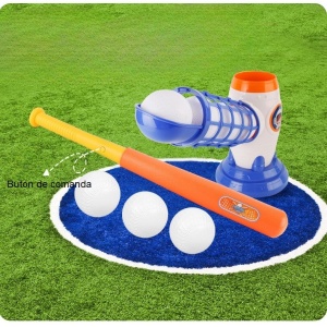 Joc de Baseball Interactiv, Lansator Aruncare prin Buton de Lansare pe Bata, Include Bata si 5 Mingii, 37 x 23 x 16 cm Baza, 59 cm Bata, Multicolor - Img 4