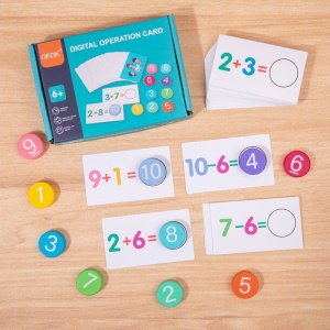 Joc Educational, Invatare Adunare si Scadere, Cifre din Lemn, 46 Planse, +3 Ani, Multicolor - Img 4