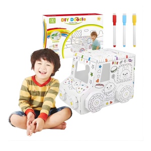 Jucarie Educativa pentru Copii, Model Masinuta 3D, Jucarie de Asamblat si Colorat, din Carton, 28 x 20 cm, 3+ ani, Alb - Img 3