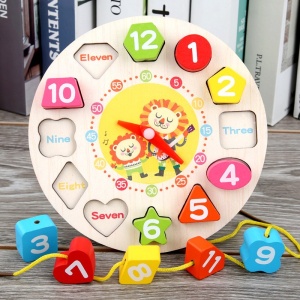 Jucarie Educativa , Tip Montessori, Model Ceas Leu, din Lemn, + 36 Luni, 12 Piese, 17 cm, Multicolor - Img 5