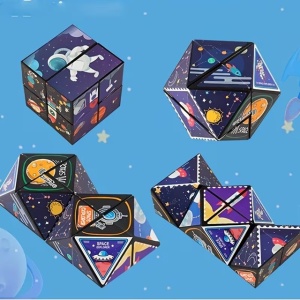 Jucarie Interactiva, 3D Cub Rubik, Diferite Forme, Anti-stress, Tema Spatiu Cosmic, Multicolor - Img 3