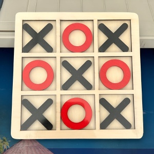 Jucarie Montessori Tic Tac Toe, Educativa, Interactiva, din lemn, X si O, 9 Piese, 14.3x14.3 cm, Negru Rosu - Img 4